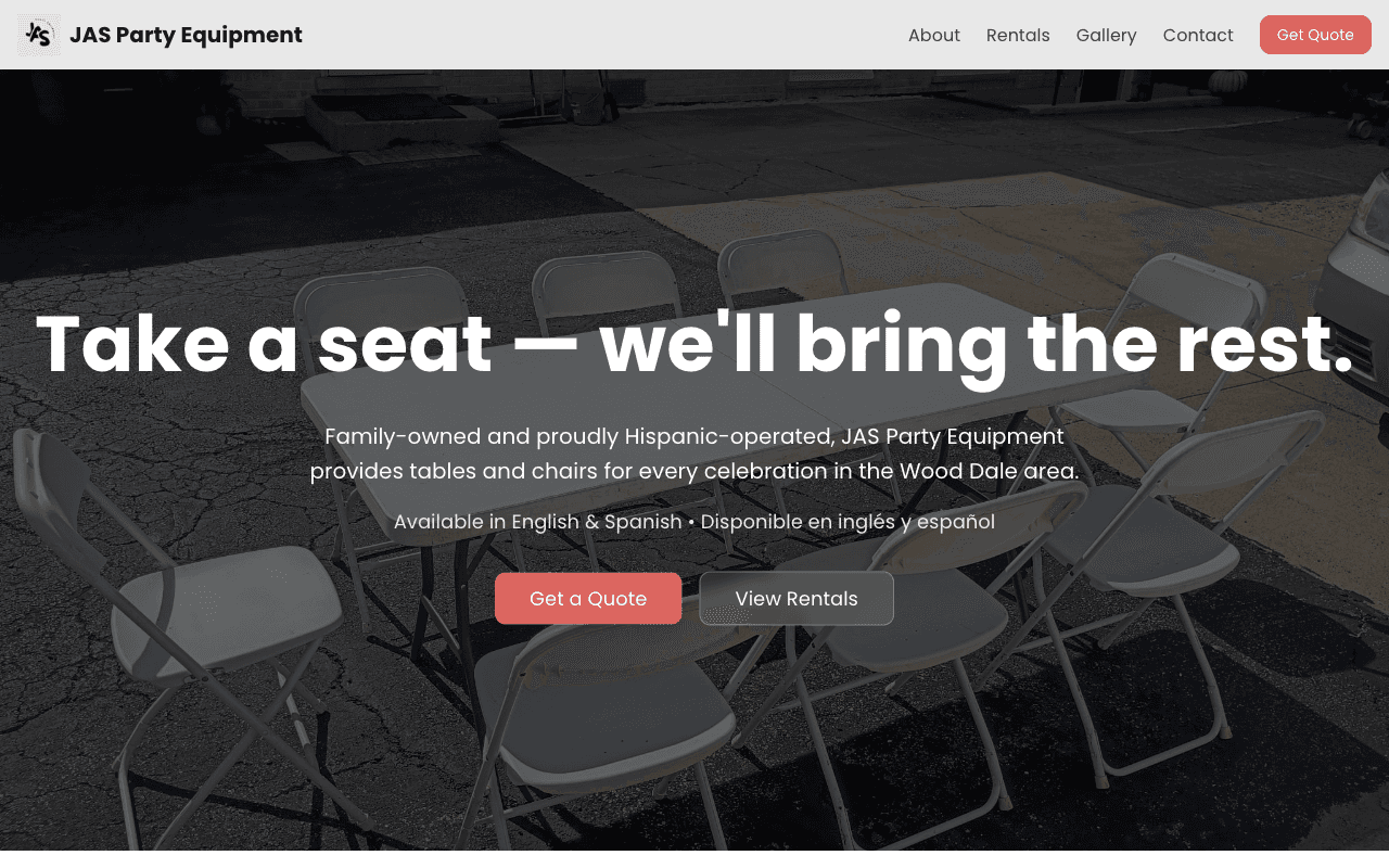 JAS Party Equipment Jump-Start - Website & Marketing Automation project showcase